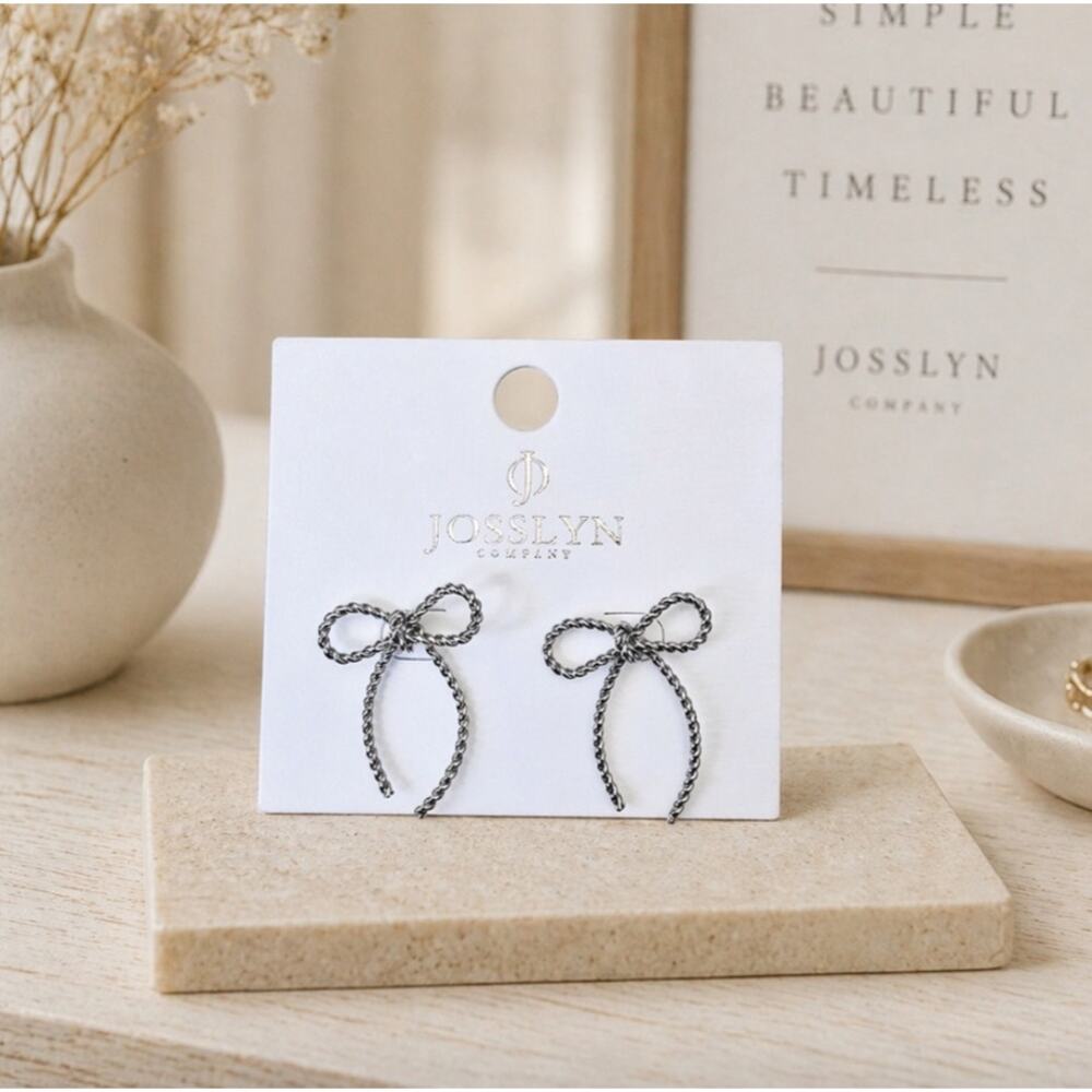 Josslyn Silver Bow Earrings New